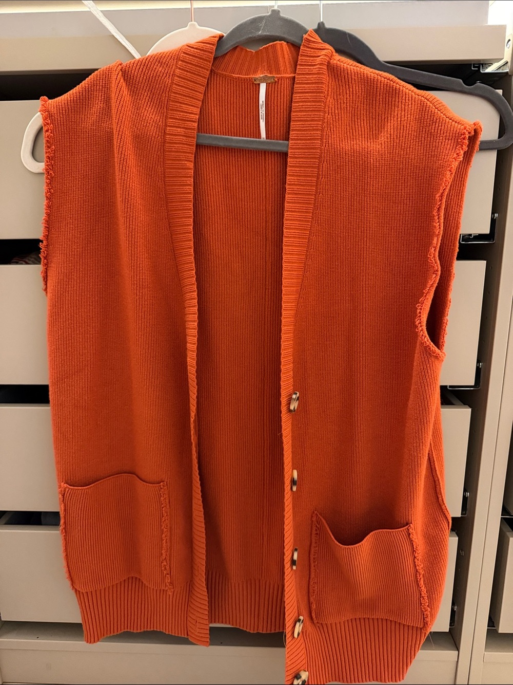 Free people Sleeveless Orange Knit Cardigan Vest